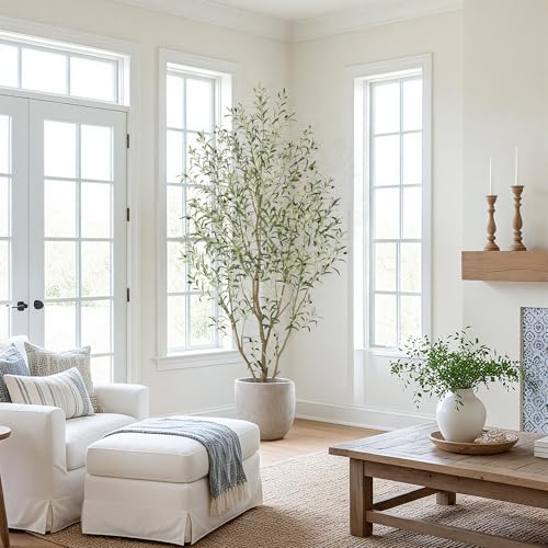 Nafresh Super Full Faux Olive Tree, 7FT Artificial Olive Tree Indoor, Fake Silk Trees with Realistic Leaves and Lifelike Fruits for Indoor Outdoor Living Room Corner Office Bedroom Home Decor - size: 7ft