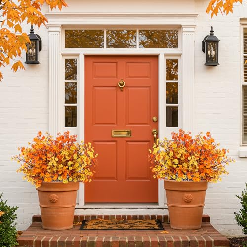 8Pcs Babys Breath Artificial Fake Fall Flowers, Real Touch Orange Yellow Plants Silk Flowers for Vase Home Office Wedding Indoor Outdoor Centerpiece Table Party Autumn Christmas Decorations - color: Orange Yellow, size: 8 Bundles