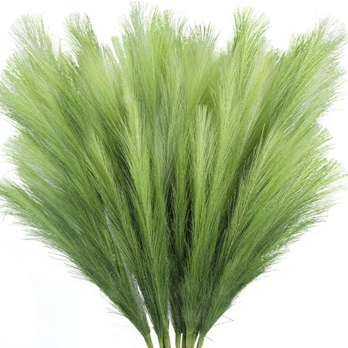 TORONTOKYO 8Pcs Green Faux Pampas Grass Tall Decor, 35.4” Fluffy Artificial Pompous Grass Branches, Large Pampas Grass Reed Stems for Vase Filler, Wedding, Home Boho St Patrick's Day Decor - color: Green, size: 35.4inch-8Pcs