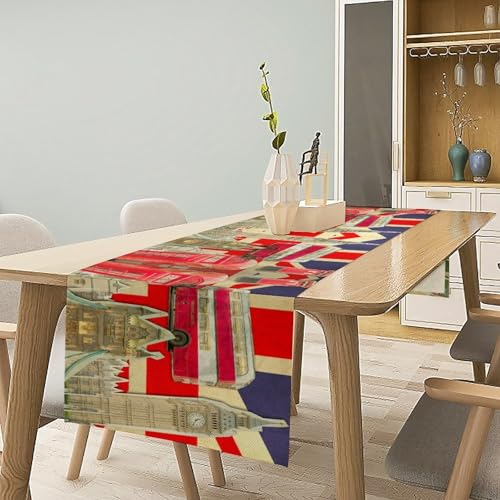 British Table Runner, Seasonal Vintage Buildings England London Culture Element Coffee Table Center Decor for Home Kitchen Dining Patio Holiday Party Table Decorations 13x36 inches - color: Tr-england03, size: 13x36" Table Runner