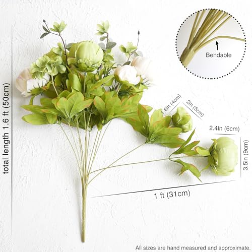 FiveSeasonStuff Artificial Peony Bouquets, 2 Cream Beige & Moss Green Silk Flower Bundles for Wedding Centerpieces & Home Decor – Vintage Peonies - color: Mixed Beige and Green