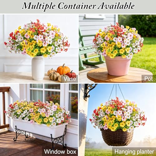 Artificial Flowers for Outdoors Decoration for UV Resistant Silk,16 Bundles | Artificial Violet Flowers for Spring Outdoor Decor, Realistic Fake Plants for Porch,Garden,Window Box,Vase Mix 6 Colors - color: Orange White Yellow Pink