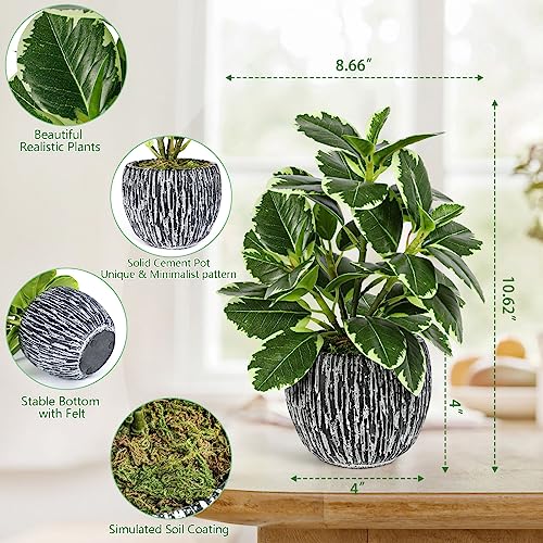 Artificial Plants Indoor Outdoor, Faux Variegated Oak Leaf Plant, Fake Potted Plants Artificial Decor for Coffee Table Desk Shelf, Faux Plants Indoor for Living Room Bathroom Bedroom Entryway Office - color: Green#02