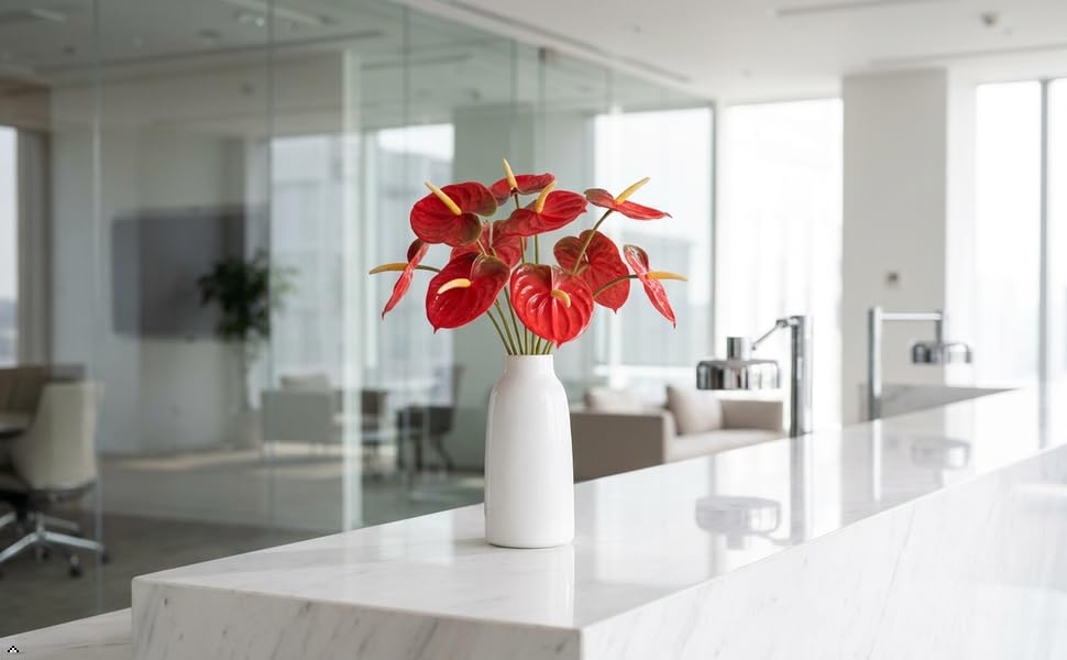 Rikyo 5 PC 24inch/61cm Red Artificial Anthurium Lily Flowers Permanent for Home Decor Bouquet and Green Leaf for Home Bridal Wedding Festival Party, Store Decor Small Flower Bouquet Accessories - color: Red