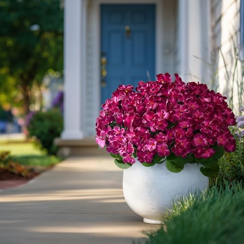 Artificial Crabapple Flowers for Outdoor 10 Pcs Artificial Chinese Flower Fake Flowers with Stems Silk Realistic Floral Arrangement for Front Door Porch Planter Patio Balcony (Purple) - color: Purple