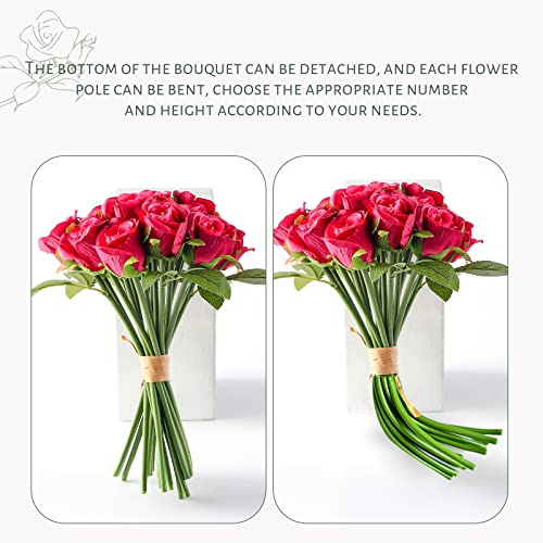 ZMZQ&flw 2 Bouquet Artificial Flowers 36 Heads Silk Red Roses Fake Flowers Single Stem for Outdoor Bridal Wedding - color: Red 36pcs
