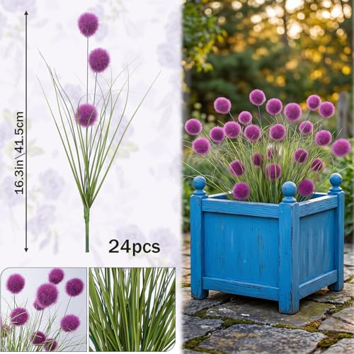GTIDEA 24Pcs Artificial Grass Plants 17In Lavender Flowers Artificial Fake Silk Purple Floral UV Resistant for Outdoors Planters Home Garden Porch Decoration - color: 24pcs-purple
