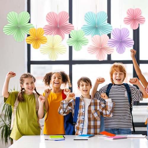 COCHIE Pastel Paper Flowers Decorations for Party Wall Classroom Birthday Wedding, 9PCS Spring Tissue Floral Fan, Back to School Flower Fans Bulletin Board Borders Decor (Light Color)