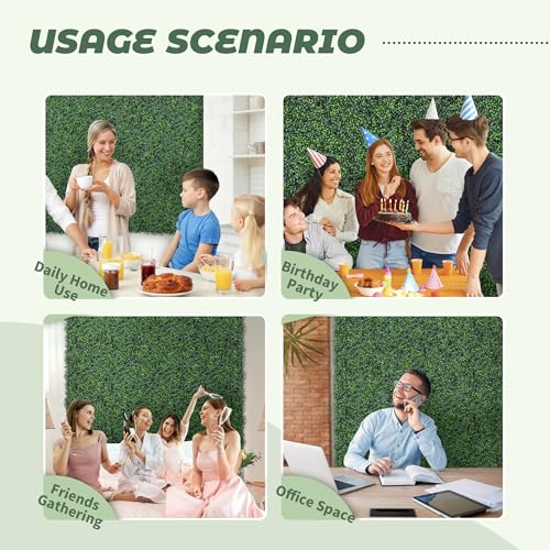 TTTM Artificial Boxwood Hedge Panels: 20"x20" 6 Pcs UV-Resistant Faux Green Ivy Leaves Grass Wall Fence for Indoor/Outdoor Privacy Screen, Wedding Backdrops, and Home Greenery Wall Decor - size: 20"X20"-6P