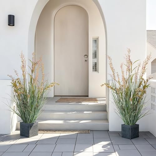 2 Pack Fake Grass Faux Plastic plantas Synthetic Pampas Grass Indoor Outdoor Realistic Floor Plants Artificial Cattail Reed Grass for Home Office Wedding Patio Front Decor Housewarming Gift - color: Pink, size: 4FT