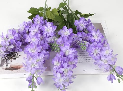 6PCS Light Purple Artificial Delphinium 33" Long Stems Silk Flowers Larkspur for Tall Vase Wedding Centerpieces Home Decor Indoor - color: Light Purple