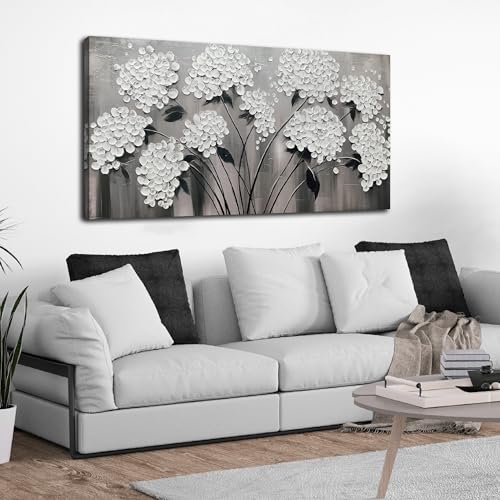 TYTAUPT Black and White Canvas Wall Art for Office Women Flower Wall Decor for Bedroom Teen Girl Room Decor 24 x 48 Inches - color: White, size: 48"L x 24"W