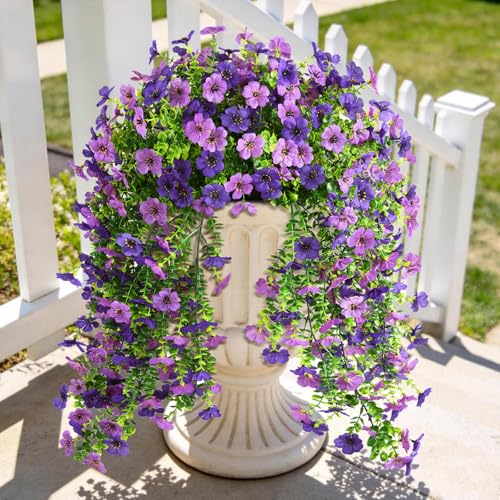 ZFProcess Artificial Hanging Flowers Plants for Outdoor Spring Summer Decoration, 2PCS Faux Silk Daisy UV Resistant Look Real for Outside Home Indoor Planter Porch Garden Yard Decor(Dark Orchid) - color: A Dark Orchid