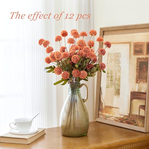 SITUMEIZI Orange Pompon Mum Artificial Flowers Faux Silk Mums Mini Chrysanthemum with Stems 6Pcs for DIY Orange Wedding Centerpieces Floral Arrangements - color: Orange