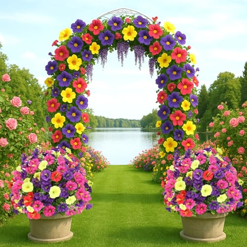 Artificial Boxwood Topiary Ball Trees with Ground Spikes UV Resistant Faux Greenery Shrubs Fake Shrubs for Outdoors, Realistic Faux Plants Bushes for Garden Porch Yard Patio Decor (Multi Flower) - color: Multi Flower