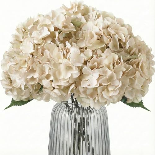 2Bouquets Artificial Fake Flowers Plants Silk Hydrangea Arrangements Wedding Bouquets Decorations Plastic Floral Home Kitchen Garden Party Festival Bar DIY (Ivory White, 5 Flower Heads) - color: Ivory White, 5 Flower Heads
