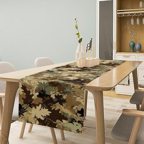 Camo Table Runner Forest Camouflage Hunting Themed Art Printed Burlap Runner for Home Kitchen Dining Table Living Room Decor Fabric 1 Panel W13xL36in - color: Camo-5, size: 13"W x 36"H