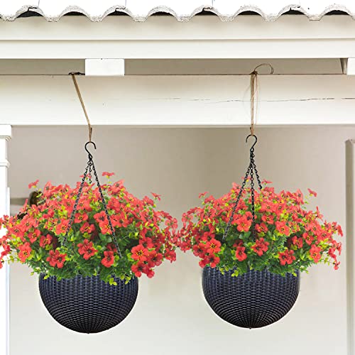 Grunyia 10 Bundles Artificial Flowers Outdoor UV Resistant Fake Flowers No Fade Faux Plants Garden Porch Window Box Decorating (Red) - color: Red