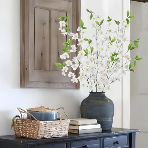 3 Pcs White Cherry Blossom Branches 39.4" Silk Flowers with Stems Long Stem Artificial Flowers for Spring Summer Indoor Decoration Faux Flower for Vase Arrangements Table Centerpiece Wedding Decor - color: White