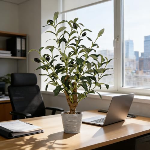 TOARTi Artificial Small Olive Tree Potted Plant with Stone Pot, 11.8" Tall Japanese Bonsai Tree Faux Plants Desk Plant, Realistic Greenery Decor for for Home Bedroom Bathroom Office Desk - color: Olive-single Stem 11.8''