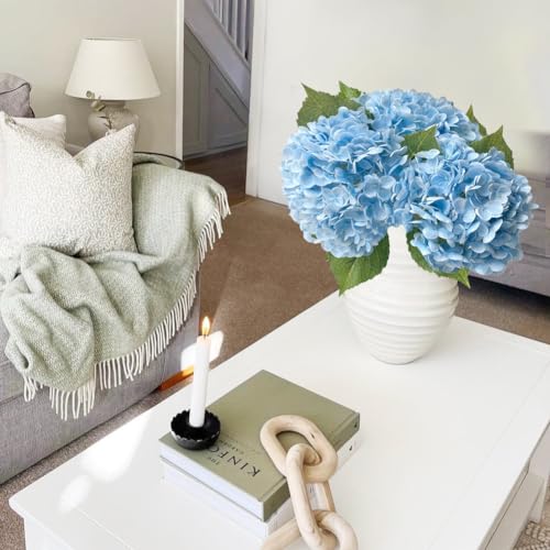 JINWOE Light Blue Flowers Real Touch Artificial Hydrangeas, 3Pcs 21" Large Royal Latex Silk Flowers,Long Stems Fake Flower Bouquet for Centerpieces Table Home Party - color: Blue, size: 3pcs