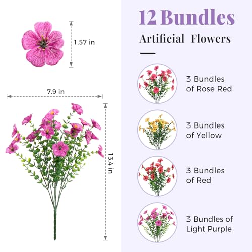 12 Bundles Artificial Flowers for Outdoors Decorations, Spring Summer Multicolor Realistic Faux Silk Daisy, UV Resistant Fake Flowers for Patio Home Decor Garden Planter Window Box Yard - color: Spring Tones&12 Bundles