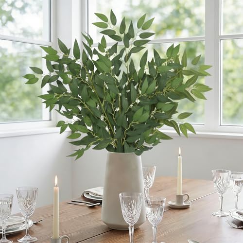 26in Italian Ruscus Artificial Greenery Stems 4Pcs Faux Silk Green Leaves Garland Branches Hanging Greenery Spray Plants for DIY Wedding Bouquet Arch Table Centerpieces Vase Filler Home Decor(Large) - color: 4pcs-large Ficus