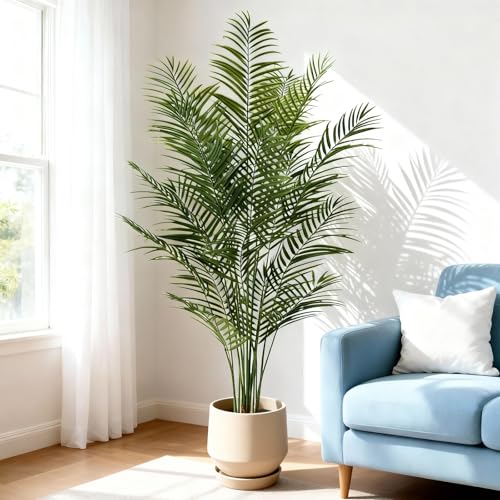 Artificial Palm Tree Indoor 6.5ft, Large Fake Tropical Areca Palm Tree with 18 Trunks, Faux Dypsis Lutescens Floor Plant in Pot for Indoor Outdoor Home Office Decor & Housewarming Gift - size: 6ft 5in