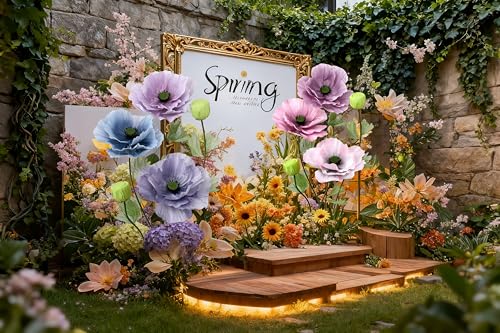 Standing Corn Poppy, Giant 5.58ft Life-Size Faux Blooms with Flexible Stem Metal Base Oversized Wedding Arch Decor,Garden Window Display(Dark Colorful,1) - color: Dark Colorful-5