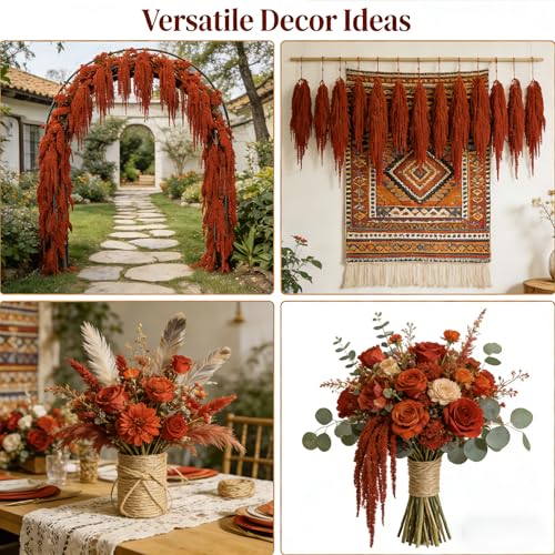 5Pcs Dried Amaranthus Hanging Flowers, 53" Neon Green Preserved Natural Wisteria for Wedding Arch, Table Centerpiece, Wall Hanging Lover Tears, Floral Arrangement (Red) - color: Red