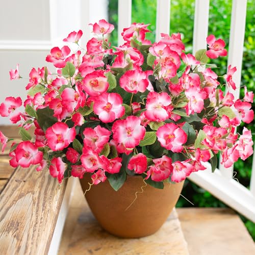 Fake Hibiscus Artificial Flowers for Outdoors Spring Summer Decoration, 6 Bundles Silk Pink Hibiscus Flowers Bouquet UV Resistant Look Real Faux Plants for Outside Planter Front Door Porch Balcony - color: Pink