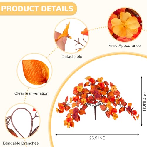 INXUGAO Fake Fall Flowers Artificial for Decoration 2PCS Faux Silk Fall Flowers Plants for Outdoors Outside Planters UV Resistant Looks Real for Front Door Porch Patio Garden Decor - color: Y1-orange Red Yellow