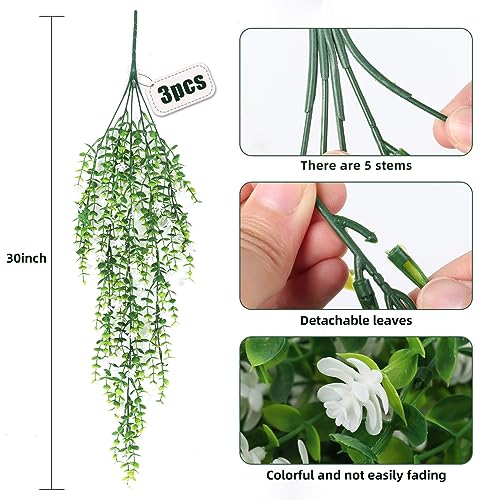 RECUTMS Artificial Hanging Plants Fake Hanging Plant Faux Eucalyptus Leaf Greenery Vine Outdoor UV Resistant Plastic Plants Home Garden Wedding Party Indoor Outdoor Decorations(White) - color: White, size: Hanging Plants