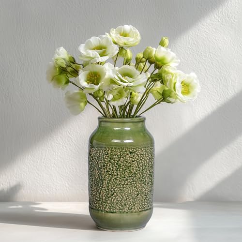 Modern Ceramic Vase for Flower, 9 Inch Minimalist Decorative Vases for Home Decor, Table Shelf, Console Cabinet, Mantle, Living Room, Bathroom, Bedroom, Office, Green - color: Moss Green