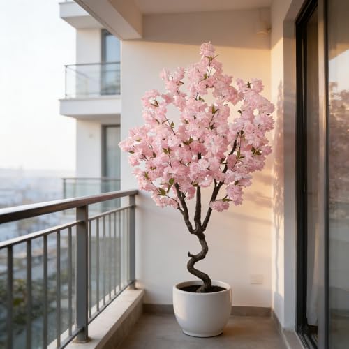 BINCUE Artificial Pink Cherry Blossom Tree Fake Tree Cherry Blossom Decor Fake Flowers Faux Flowering Tree Pink Flowers Floral Artificial Plants for Indoors Outdoors Room Home Decor Gift 6FT - color: Pink-01ap