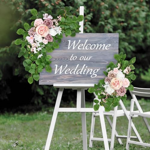 Pink Arch Flowers for Wedding, Artificial Arch Wedding Flowers Set of 2, Artificial Floral Swags for Bridal Shower Decoration, Baby Shower, Photo Backdrop Decor, Wedding Decoration (Pink) - color: Pink
