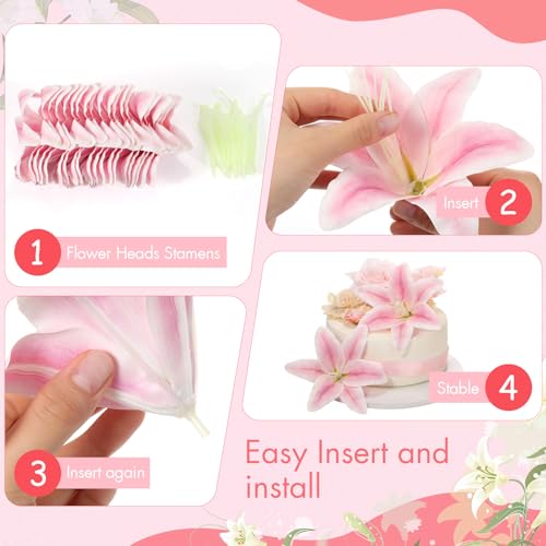 Suncalla 30 Pack Large Artificial Lilies Flower Heads with Realistic Stamens 5.9" Faux Fake Lily Flower Heads Bulk for DIY Crafts Cake Wedding Bridal Wreaths Table Home Party Decor (Pastel Pink) - color: Pastel Pink