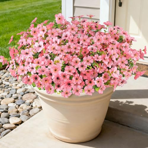 16PCS Fake Flowers for Outdoors, Realistic Fake Artificial Flowers for Outside, No Fade Faux Eucalyptus Plants for Outdoor Planter, Window Box, Hanging Basket - Porch Patio Garden Decor - color: Pk, size: 16PCS