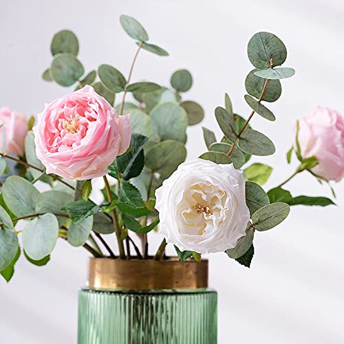 UKELER Pink Austin Roses Wedding Bouquet 4 Pcs Real Touch Latex Artificial Flowers for Home Decor Flower Arrangement Wedding Centerpieces - color: Pink