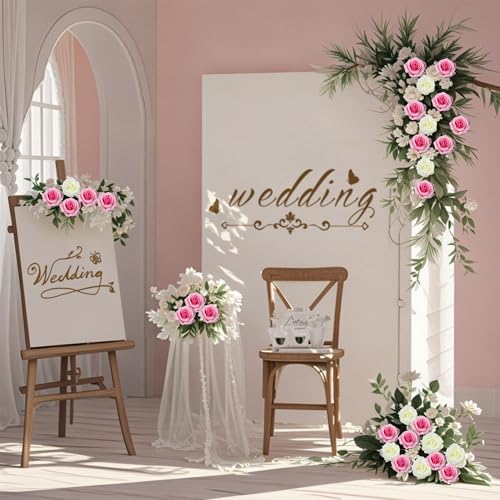 10 Pcs Dark Pink Rose Artificial Flower, Faux Silk Flowers With Long Stems, Fake Roses Bulk Bouquet for Decoration Valentine's Day Centerpieces Proposal Bridal Bouquets Shower Party Home Floral Decor - color: Dark Pink