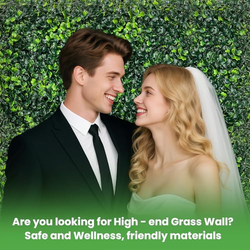 Artificial Grass Wall Panels - 12 Pack 10"x10" Ivy Privacy Fence Screen for Indoor Outdoor, Anti-UV Boxwood Hedge for Wedding & Event Decor, Greenery Wall with DIY Light Strip & Flowers (8.33 Sq.Ft)