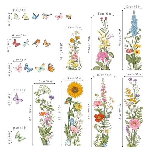 decalmile Spring Summer Vintage Wildflower Double Sided Window Clings Garden Flower Butterfly Birds Anti-Collision Glass Doors Window Stickers Decals - color: Vintage Flower