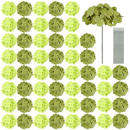 Auihiay 64Pcs Hydrangea Artificial Flowers Bulk, Faux Hydrangea Flowers Heads with Stems for Spring Wedding Garden Kitchen Counter Housewarming Home Party Decor(Mixed Green) - color: Mixed Green