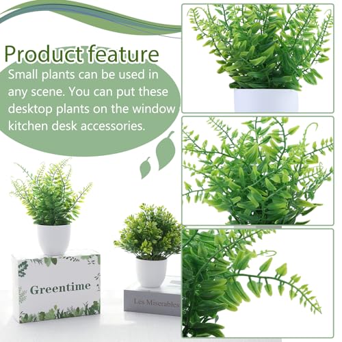 GREENTIME 2 Pack Small Fake Potted Plants for Home Decor Faux Eucalyptus Plant in White Pot Artificial Mini Fern Greenery for Bathroom Shelf Indoor Office Desk Living Room Kitchen Decorations - color: White-2