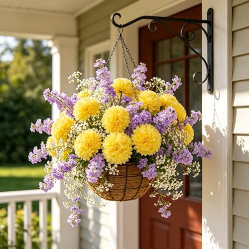 Kimura's Cabin 20pcs Fake Chrysanthemum Artificial Flowers Faux Silk Mums with Stem Balls Flowers for Vase Fillers Easter Home Table Floral Arrangements Wedding Party DIY Decoration(Yellow) - color: Yellow