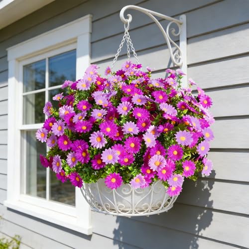 12Pcs Artificial Flowers for Outdoors UV Resistant，Daisy Fake Flowers Bouquet Weatheroof Faux Flowers for Outdoor Planter Real Touch Silk Flowers for Front Door Garden Proch Patio，Purple - color: Purple, size: 12Pcs
