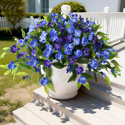 Hommyea Artificial Flowers for Outdoor, 2 Bundles UV Resistant Fake Plants Decoration Realistic Faux Silk Flowers No Fade Plastic Flowers for Outside Planters Home Porch Patio Yard Garden Decor - color: Deep&light Blue