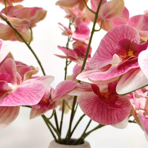 ATFL 10 Pack Pink Orchid Artificial Flowers Real Touch, 27'' Artificial Fake Faux Silk Orchid Stem Bouquets for Wedding Party Home Garden Decor,Orquideas Artificiales para Decora (excluding the vase) - color: Pink