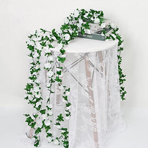 KHOYIME 9 Pack 72 FT Artificial Flower Garland, Fake White Roses Vines Silk Flowers Faux Plastic Outdoor Hanging Floral Ivy Garland Decoration for Wedding Arch Bedroom Home Wall Backdrop Room Decor - color: White, size: 9pcs
