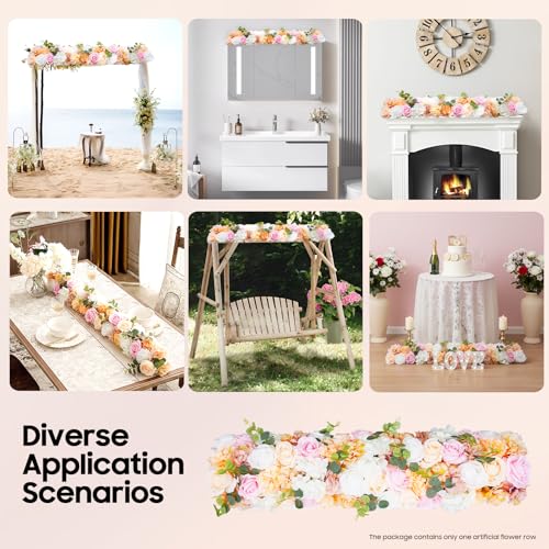 TFCFL Artificial Flower Wall Decor - 100cm Silk Flower Row with Flexible Mounting Rod, Ready to Hang for Balcony Garden Fence Wedding, Realistic No Maintenance Home Decor